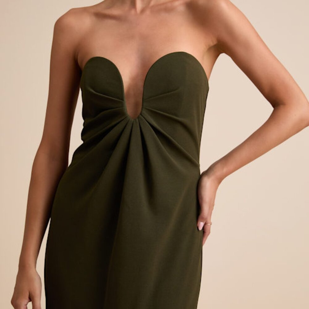 Lulus Thula Dark Olive Cutout U-bar Column Maxi Dress Green - Size XS
